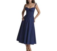 Shuanghao Ladies Summer Dresses Sexy Sleeveless Spaghetti Straps Sweetheart Neckline Elegant Pure Color A Line Midi Dress with Side Slit Casual Boho Holiday Beach Dresses for Women UK Navy Blue L