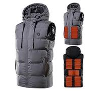 Shuanghao Men-Women's Electric-Heated Body-Heating Gilet - Winter Warmer With Hood Clothes Clothing Vest Jacket USB 5V Charging/Power Bank,7 Heat Pad, 3 Temperature,for Men/Women Ladies USB Grey XL