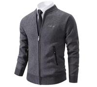 Shuanghao Men's Cardigan Sweater Knitwear Jacket Coat Classic Casual Stand Collar Thick Velvet Wool Fleece Warm Relaxed Fit Zipper Knitwear Active Sweatshirt for Men UK Gray M （Baseball Collar）