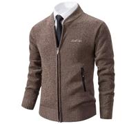 Shuanghao Men's Cardigan Sweater Knitwear Jacket Coat Classic Casual Stand Collar Thick Velvet Wool Fleece Warm Relaxed Fit Zipper Knitwear Active Sweatshirt for Men UK Coffee L （Baseball Collar）