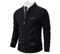 Shuanghao Men's Cardigan Sweater Knitwear Jacket Coat Classic Casual Stand Collar Thick Velvet Wool Fleece Warm Relaxed Fit Zipper Knitwear Active Sweatshirt for Men UK Black L （Baseball Collar）