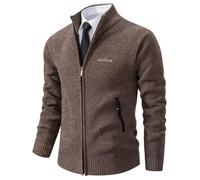 Shuanghao Men's Cardigan Sweater Knitwear Jacket Coat Classic Casual Thick Velvet Wool Fleece Warm Long Sleeve Relaxed Fit Zipper Knitwear Sweatshirt Active Sweater for Men UK Coffee L （Stand Collar）