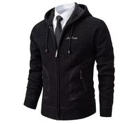 Shuanghao Men's Cardigan Sweater Knitwear Jacket Coat Classic Casual Thick Velvet Wool Fleece Warm Long Sleeve Relaxed Fit Zipper Knitwear Sweatshirt Active Sweater for Men UK Black L(Hooded)