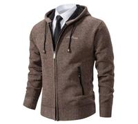 Shuanghao Men's Cardigan Sweater Knitwear Jacket Coat Classic Casual Thick Velvet Wool Fleece Warm Long Sleeve Relaxed Fit Zipper Knitwear Sweatshirt Active Sweater for Men UK Coffee S（Hooded）