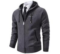 Shuanghao Men's Cardigan Sweater Knitwear Jacket Coat Classic Casual Thick Velvet Wool Fleece Warm Long Sleeve Relaxed Fit Zipper Knitwear Sweatshirt Active Sweater for Men UK Gray XS（Hooded）