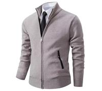 Shuanghao Men's Cardigan Sweater Knitwear Jacket Coat Classic Casual Thick Velvet Wool Fleece Warm Long Sleeve Relaxed Fit Zipper Knitwear Sweatshirt Active Sweater for Men UK Gray M （Stand Collar）
