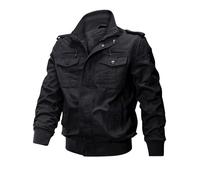 Shuanghao Mens Cotton Warm Military Bomber Army Jacket Winter Casual Hiking Hunting Climbing Zipper Jackets for Men UK Outdoor Windproof Coat Work Cargo Outerwear Multi Pockets Black XL
