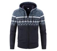 Shuanghao Men's-Fashion Hoodie-Knitwear Sweatertshirt-Jacket Coat - Autumn Winter Fleece Lining Thick Warm Comfortable Cardigan Classic Long Sleeve Sweater Knit Pattern Sweatershirt Mens Blue XL