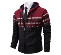 Shuanghao Men's-Fashion Hoodie-Knitwear Sweatertshirt-Jacket Coat - Autumn Winter Fleece Lining Thick Warm Comfortable Cardigan Classic Long Sleeve Sweater Knit Pattern Sweatershirt Mens Red L