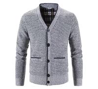 Shuanghao Men's-Fashion Knit-Knitwear Sweatshirt-Sweater Jacket - V Neck Coat Autumn Winter Fleece Lining Thick Warm Comfortable Cardigan Classic Long Knitwear Sweatershirt Mens Light Gray XS