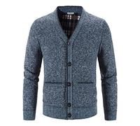 Shuanghao Men's-Fashion Knit-Knitwear Sweatshirt-Sweater Jacket - V Neck Coat Autumn Winter Fleece Lining Thick Warm Comfortable Cardigan Classic Long Sleeve Knitwear Sweatershirt Mens Blue XXL