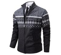 Shuanghao Men's-Fashion Knitwear-Sweatshirt Sweater-Jacket Coat - Autumn Winter Fleece Lining Thick Warm Comfortable Cardigan Classic Long Sleeve Knitwear Pattern Sweatershirt Mens Dark Grey M