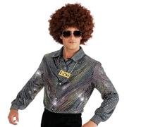 Shuanghao Men's-Hippie 1970's-Disco Fancy-Dress Up - Halloween Christmas Outfit 4pcs:Glitter Shirt +Necklace+Wigs+Sunglasses 80s Vegas Pimp Psychedelic Suit Rockstar Day Carnival Costume Men Men XL