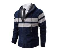 Shuanghao Men's Hoodie Cardigan Sweater Knitwear Jacket Coat Classic Casual Thick Velvet Wool Fleece Warm Long Sleeve Relaxed Fit Zipper Knitwear Sweatshirt Active Sweater Men UK Blue XS （Stripe）