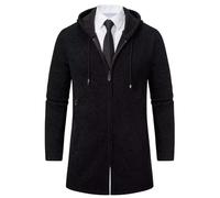 Shuanghao Men's Hoodie Cardigan Sweater Knitwear Jacket Coat Classic Casual Thick Velvet Wool Fleece Warm Relaxed Fit Zipper Fashion Sweatshirt Active Knit Sweater for Men UK Black XL（Long Styles）