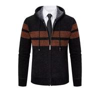 Shuanghao Men's Hoodie Cardigan Sweater Knitwear Jacket Coat Classic Casual Thick Velvet Wool Fleece Warm Long Sleeve Relaxed Fit Zipper Knitwear Sweatshirt Active Sweater Men UK Black XS （Stripe）