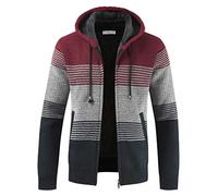 Shuanghao Men's Red XXL Classic Long Sleeve Warm Fleece Lined Thick Knit Cardigan Sweater Coat with High Neck