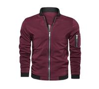 Shuanghao Men's Spring-Autumn Thin Jackets Casual Outdoor Retro Classic Baseball Zipper Light Thin Lapel Softshell Coat Windproof Flight Bomber Lightweight Jackets Hiking Jacket For Men Red M