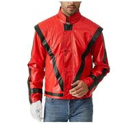 Shuanghao Unisex Thriller Beat it Red Leather Jackets Costumes Halloween Dance Party Christmas Cosplay by Michael Jackso Men Women Billie Jea full of personality Coat (give Glove)(S, Red Black)