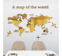 Shuanghao Wall Stickers Murals Background Poster Decoration Mirror Fashion Art Creative Acrylic 3D World Map Mundi for Office Study Living BedRooms Home Large Murals Wall Decals Stickers Gold120*60
