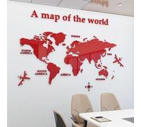 Shuanghao Wall Stickers Murals Background Poster Decoration Mirror Fashion Art Creative Acrylic 3D World Map Mundi for Office Study Living BedRooms Home Large Murals Wall Decals Stickers Red180*100
