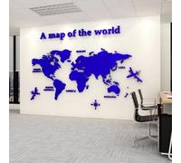 Shuanghao Wall Stickers Murals Background Poster Decoration Mirror Fashion Art Creative Acrylic 3D World Map Mundi for Office Study Living BedRooms Home Large Murals Wall Decals Stickers Blue120*60