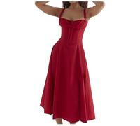 Shuanghao Womens Sexy Sleeveless Vintage Elegant Midi Cocktail Dresses UK Casual Strappy Boho Sundress with Side Slit Ladies Summer Dress for Beach, Holiday, Wedding Formal Occasion Red XL