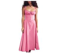 Shuanghao Womens Sexy Sleeveless Vintage Elegant Midi Cocktail Dresses UK Casual Strappy Boho Sundress with Side Slit Ladies Summer Dress for Beach, Holiday, Wedding Formal Occasion Pink XXL