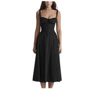 Shuanghao Womens Sexy Sleeveless Vintage Elegant Midi Cocktail Dresses UK Casual Strappy Boho Sundress with Side Slit Ladies Summer Dress for Beach, Holiday, Wedding Formal Occasion Black XL