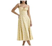 Shuanghao Womens Sexy Sleeveless Vintage Elegant Midi Cocktail Dresses UK Casual Strappy Boho Sundress with Side Slit Ladies Summer Dress for Beach, Holiday, Wedding Formal Occasion Yellow Floral S