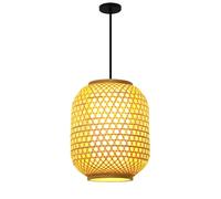 SHUANGZ Bamboo Pendant Light Fixture, Hand-Woven Hanging Lamp Lantern With Imitation Parchment Lampshade E26 Base Rattan Wicker Ceiling Lighting Fixture Farmhouse Living Room Dining Room Beige, E26,