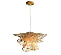 SHUANGZ Bamboo Woven Lantern Lampshade Multi-Layered Weave Hanging Light for Dining Rooms 14.1" Boho Pendant Lampshade Height Adjustable Creative Rattan Chandelier Wicker Coastal Retro Light Fixtures