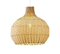 SHUANGZ Rattan Cage Hanging Lamp Natural Wicker Ceiling Light Shade 1-Pack 15.7" Boho Bamboo Lantern Japanese Style Rattan Chandeliers for Zen Style Tea Room Restaurant Bar Room Ceiling Decor