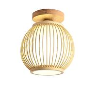 SHUANGZ Semi-Flush Mount Bamboo Ceiling Light Natural Wood Lampshades Pendant Lamps LED Bulb Ceiling Lamp Beige Light Fixture For Living Room, Bedroom, Hallway, Entryway, And Farmhouse