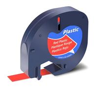 SHUBEIEUMI 1-Pack Label Tape Compatible with Dy-mo Letratag Plastic Red Tape, for Dy-mo Letra Tag LT-100H 100T QX50 Label Maker, 12mm x 4m Black on Red