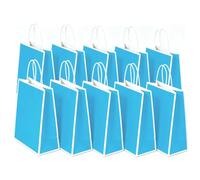 SHUBEIEUMI 10Pcs Kraft Paper Bags with Handles-Light blue with white border | Paper Party Bags 21x15x8cm, Small Gift Party Bags, for Present, Candy, Cookie, Celebrations, Birthday