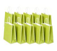 SHUBEIEUMI 10Pcs Kraft Paper Bags with Handles-Matcha with white border | Paper Party Bags 21x15x8cm, Small Gift Party Bags, for Present, Candy, Cookie, Celebrations, Birthday
