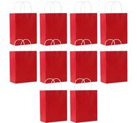 SHUBEIEUMI 10Pcs Kraft Paper Bags with Handles-Red