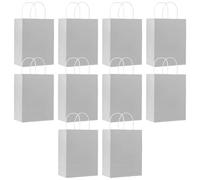 SHUBEIEUMI 10Pcs Kraft Paper Bags with Handles-Silver Grey