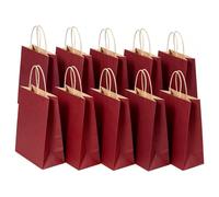 SHUBEIEUMI 10Pcs Kraft Paper Bags with Handles-Wine Red