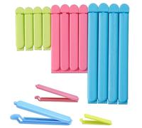 SHUBEIEUMI 12 Pcs Plastic Food Bag Clips in 3 Sizes and 3 Colours, Reusable Sealing Clips for Bags, Packets, Freezer and Pet Food Storage