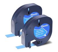 SHUBEIEUMI 2-Pack Label Tape Compatible with Dy-mo Letratag Plastic Blue Tape, for Dy-mo Letra Tag LT-100H 100T QX50 Label Maker, 12mm x 4m Black on Blue