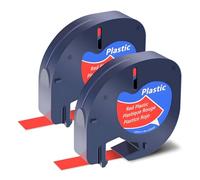 SHUBEIEUMI 2-Pack Label Tape Compatible with Dy-mo Letratag Plastic Red Tape, for Dy-mo Letra Tag LT-100H 100T QX50 Label Maker, 12mm x 4m Black on Red