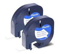 SHUBEIEUMI 2-Pack Label Tape Compatible with Dy-mo Letratag Plastic White Tape, for Dy-mo Letra Tag LT-100H 100T QX50 Label Maker, 12mm x 4m Black on White