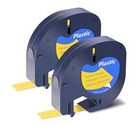 SHUBEIEUMI 2-Pack Label Tape Compatible with Dy-mo Letratag Plastic Yellow Tape, for Dy-mo Letra Tag LT-100H 100T QX50 Label Maker, 12mm x 4m Black on Yellow