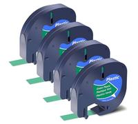SHUBEIEUMI 4-Pack Label Tape Compatible with Dy-mo Letratag Plastic Green Tape, for Dy-mo Letra Tag LT-100H 100T QX50 Label Maker, 12mm x 4m Black on Green