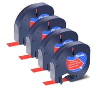 SHUBEIEUMI 4-Pack Label Tape Compatible with Dy-mo Letratag Plastic Red Tape, for Dy-mo Letra Tag LT-100H 100T QX50 Label Maker, 12mm x 4m Black on Red