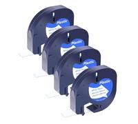 SHUBEIEUMI 4-Pack Label Tape Compatible with DY-MO Letratag Plastic White Tape, for DY-MO Letra Tag LT-100H 100T QX50 Label Maker, 12mm x 4m Black on White