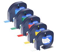 SHUBEIEUMI 5-Pack Label Tape Compatible with Dy-mo Letratag Plastic Tape, for Dy-mo Letra Tag LT-100H 100T QX50 Label Maker, 12mm x 4m(Yellow/White/Red/Green/Blue)