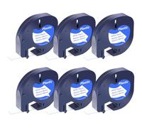 SHUBEIEUMI 6-Pack Label Tape Compatible with Dy-mo Letratag Plastic White Tape, for Dy-mo Letra Tag LT-100H 100T QX50 Label Maker, 12mm x 4m Black on White